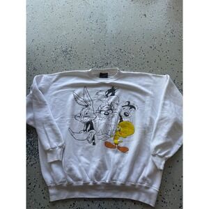 Garment‎ Graphics Looney Tunes Crewneck Sweatshirt Vintage Cartoon White XXL
